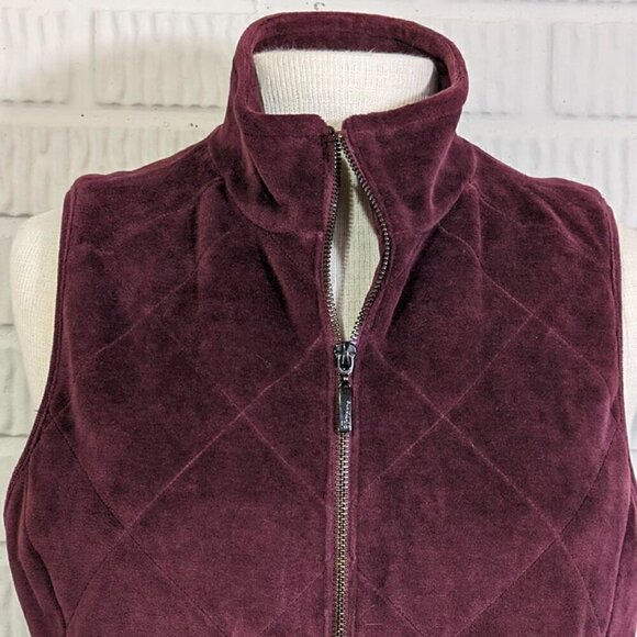 Liz Claiborne Velour Quilted Full Zip Vest Maroon Lined Size Medium - Picture 2 of 11